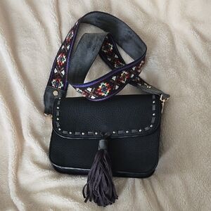 Black Steve MaddenCrossbody Bag with Embroidered Guitar Strap